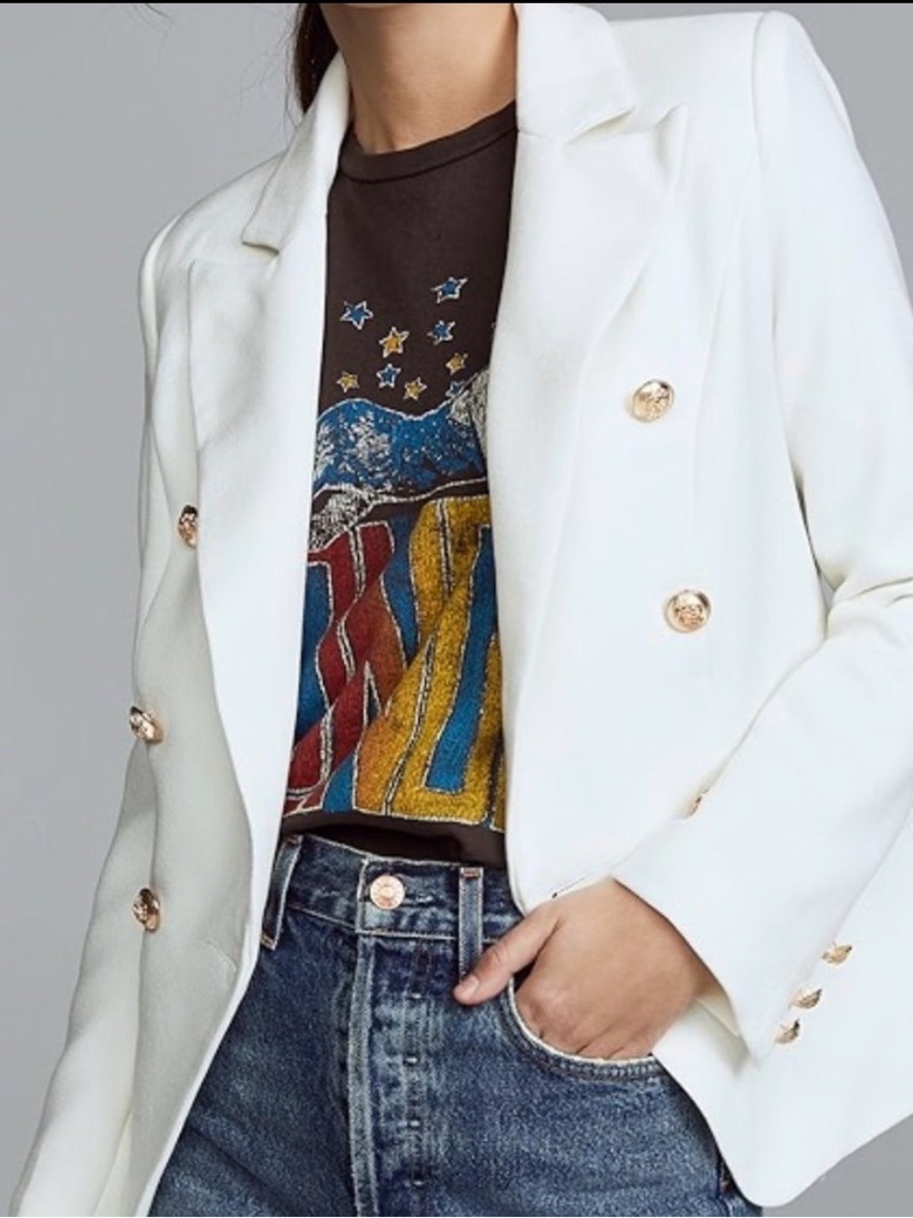 Lioness White Double-Breasted Blazer with Gold Buttons